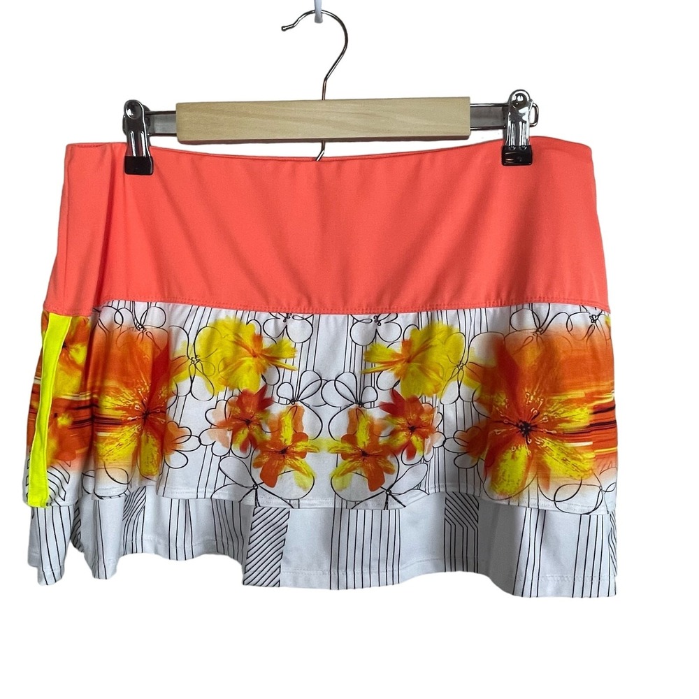 Lucky in Love Skort Women's Size XL Orange White Floral Skirt Tennis Pickle Ball